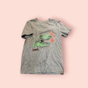 Boys Cat & Jack Grey Trex Dinosaur Hearts LARGE Tee Shirt